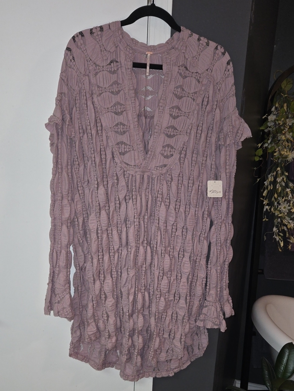 Free People Dusty Mauve Textured Long-Sleeve Tunic